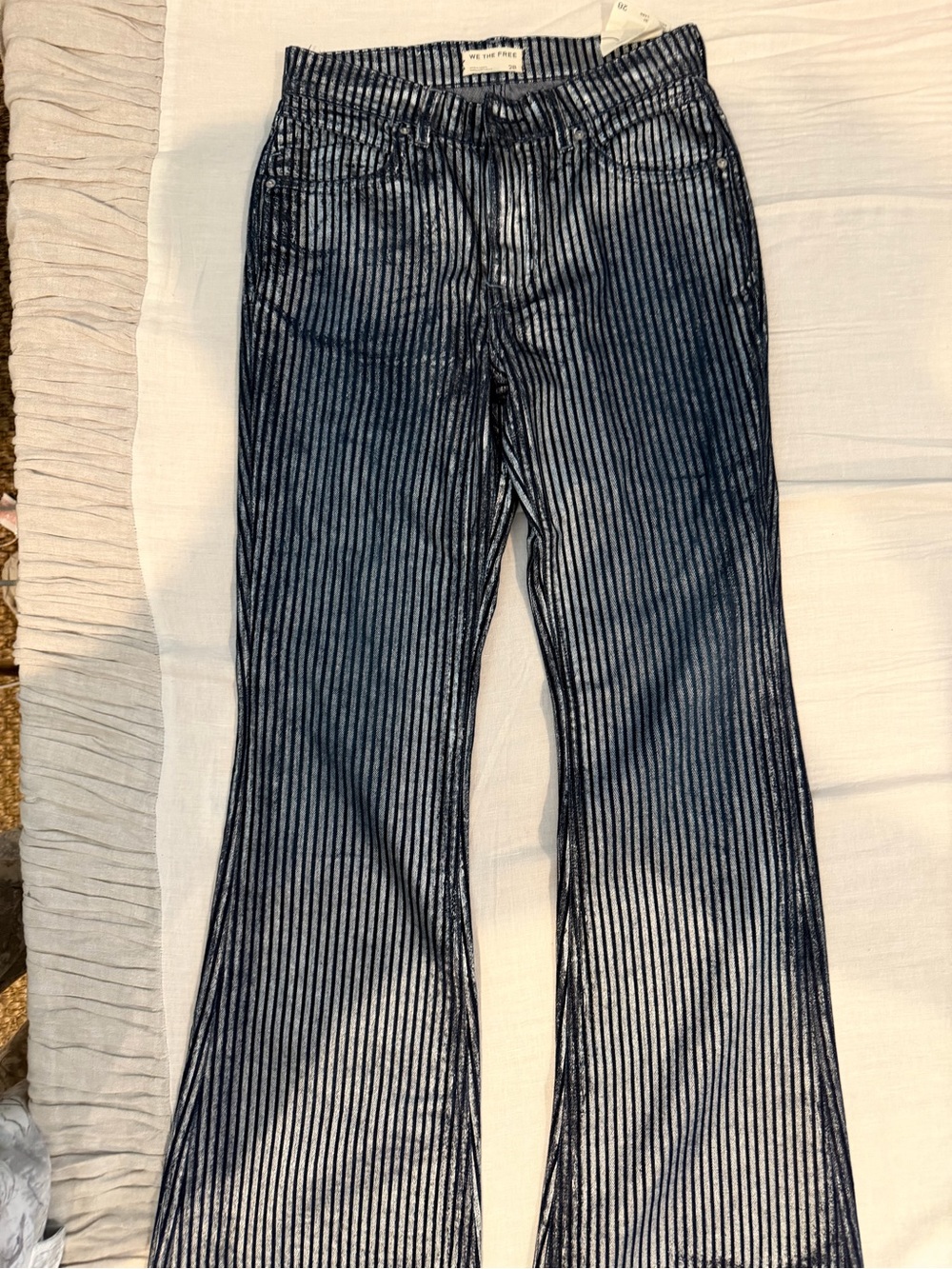 We The Free Navy & White Striped Flare Jeans
